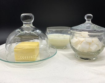 Vintage Etched Glass Creamer  Sugar Set | Etched Preserves Jar | PRINCESS HOUSE Heritage | Breakfast Set | 6 Pieces