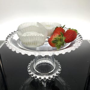 Candlewick Style Glass Cake Stand: Vintage Hobnail Pedestal Plate