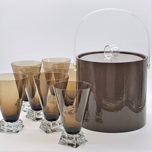 Mid-Century Modern Ice Bucket: Retro Brown Vinyl Barware with Lucite Handle