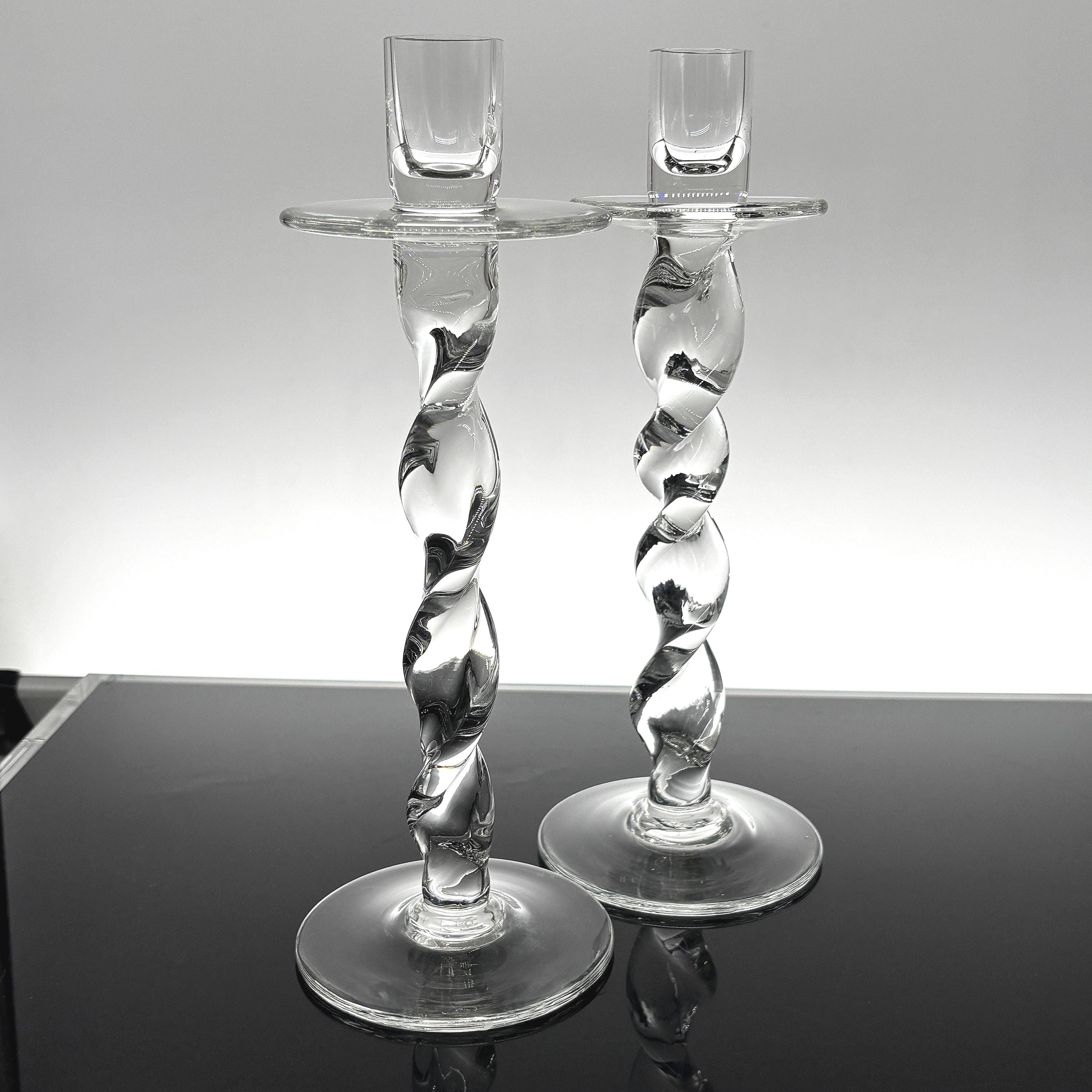 Vintage Handblown Twisted Glass Candle Holders: Mid-Century Modern Taper Set