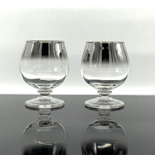 Vintage Mid Century Barware | Platinum Rimmed | Silver Fade | Brandy or Liquors Glasses | Queens Lusterware | Set of 2