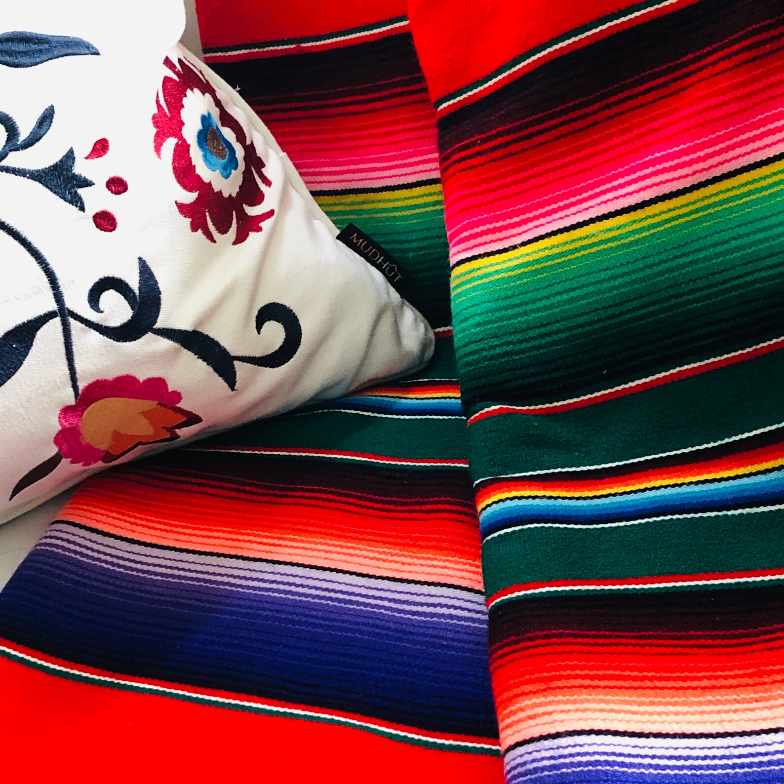 Vintage Mexico Saltillo Wool Blanket Multicolor Rainbow Etsy