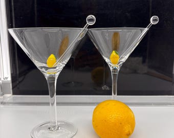 Hand Blown Lemon Martini Glasses Potpourri Designs Vintage Set of 2