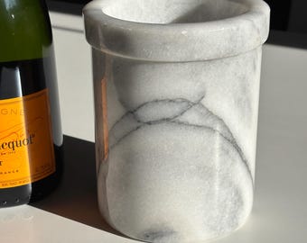 Marble Wine Chiller, Gray White Stone Utensil Holder, Barware Caddy, Modern Decor