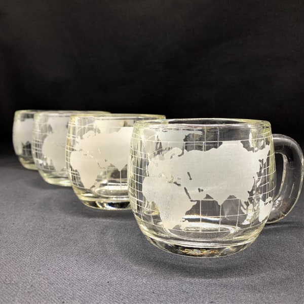 1970's Nestle Etched Around World Globe Coffee Set | Promotional Drink Set | Gift for History/ Social Studies Teacher | Sets of 4 & 6