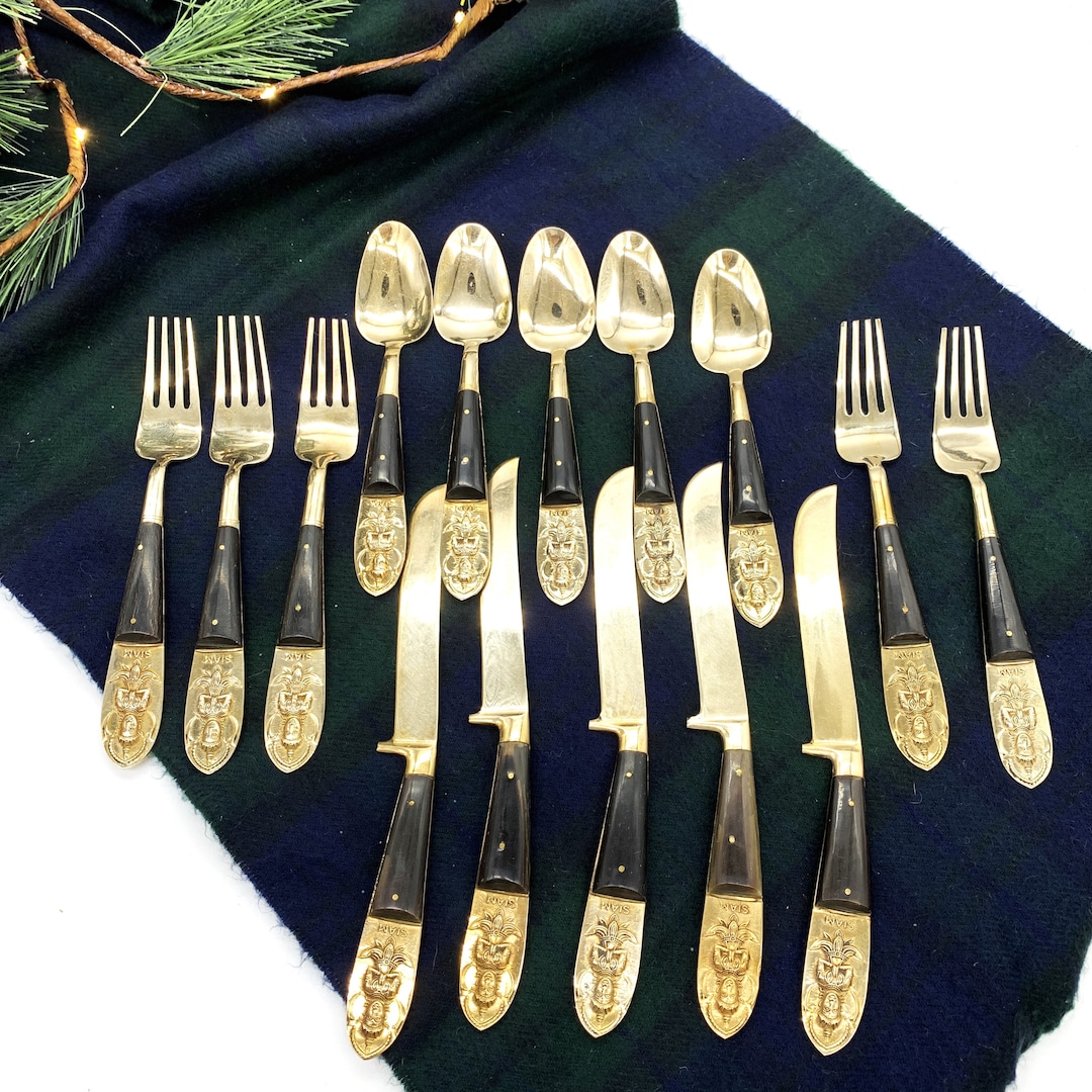 カトラリー(スプーン等) Thai Brass flatware 1950s Siam Buddha Flatware Set | Bronze Brass Gold Cutlery