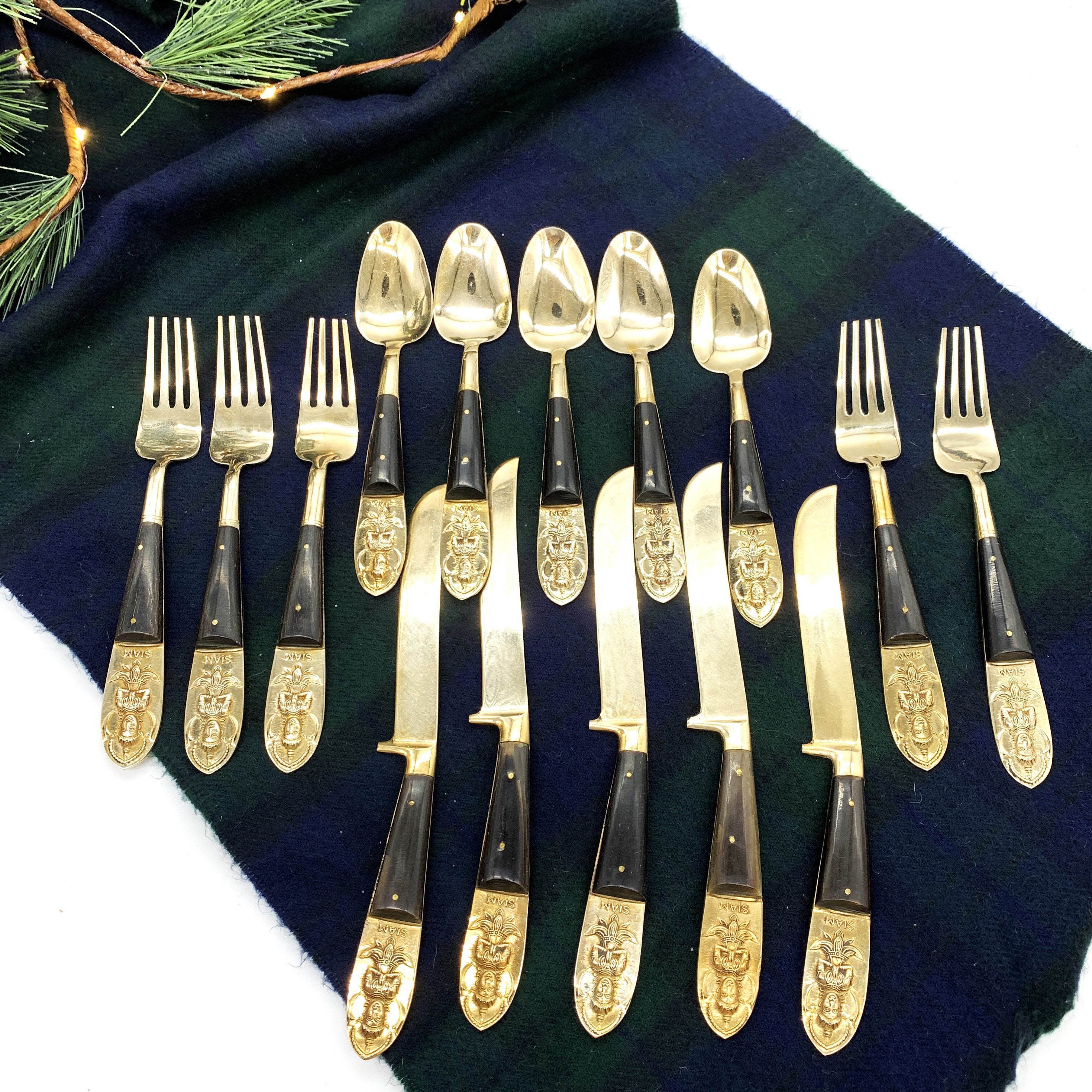 カトラリー(スプーン等) Thai Brass flatware Thai Brass Flatware - Etsy