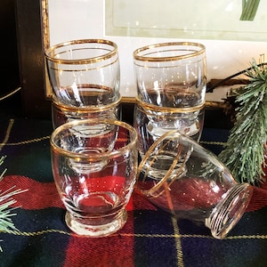 Vintage Gold Rim Footed Tumblers - Mid-Century Cocktail Glassware Set of 6