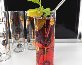 Libbey Coin Tom Collins Glasses Set of 4 Vintage MCM Barware