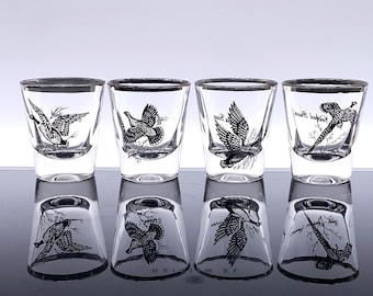 Vintage Federal Sportsman Shot Glasses Set of 4 Game Bird Barware