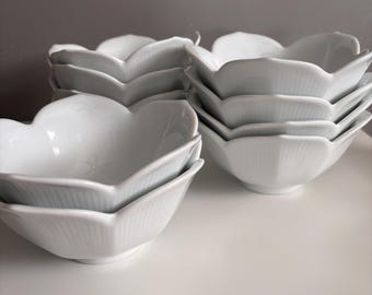 Vintage White Lotus Flower Bowls Made in Japan Porcelain Soup Bowls