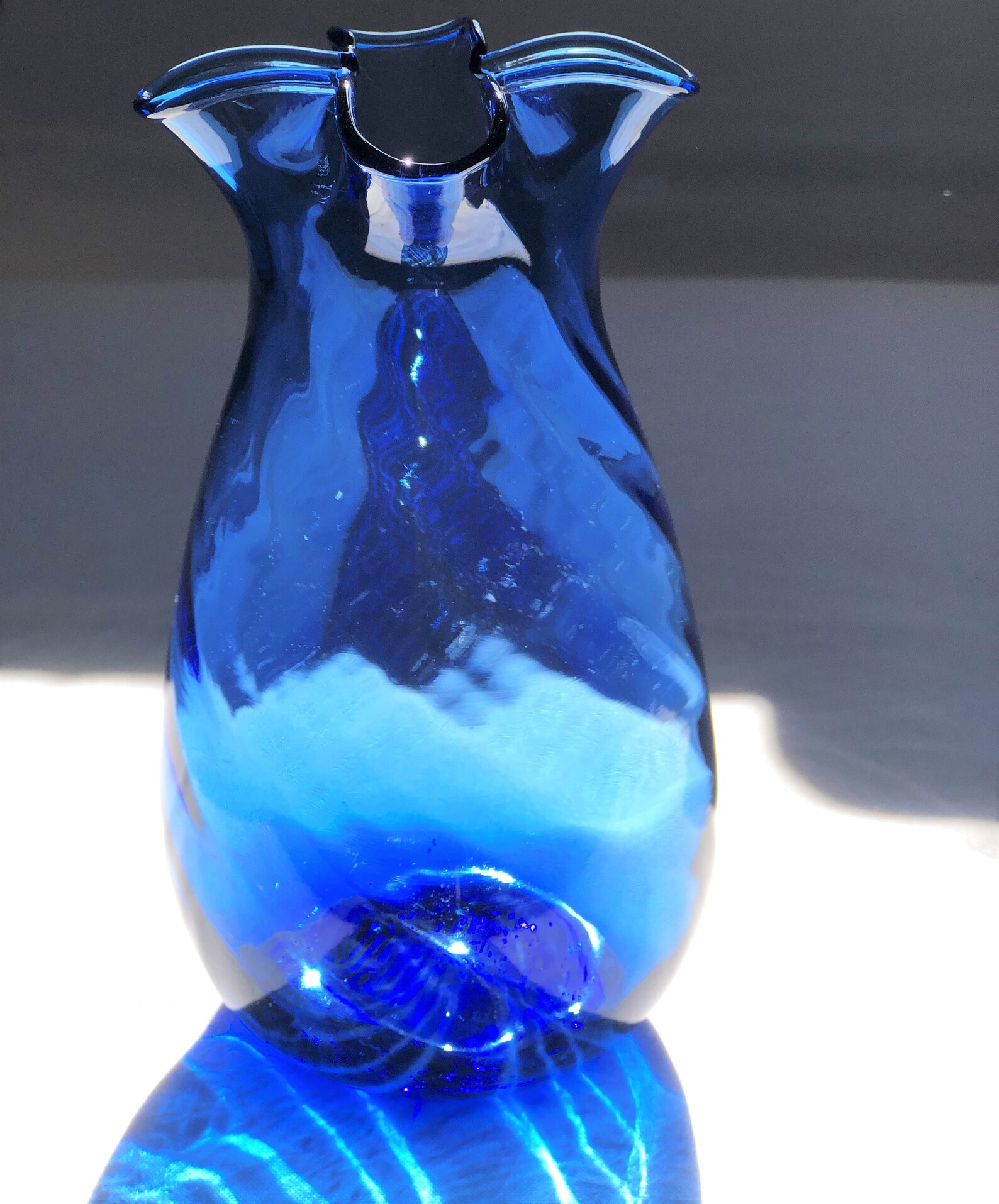 Vintage Handblown Cobalt Glass Vase Quatrefoil Rim Swirl Etsy