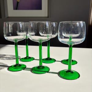 Luminarc Green Stem Wine Glasses, Vintage French Stemware, Sold Individually or Sets
