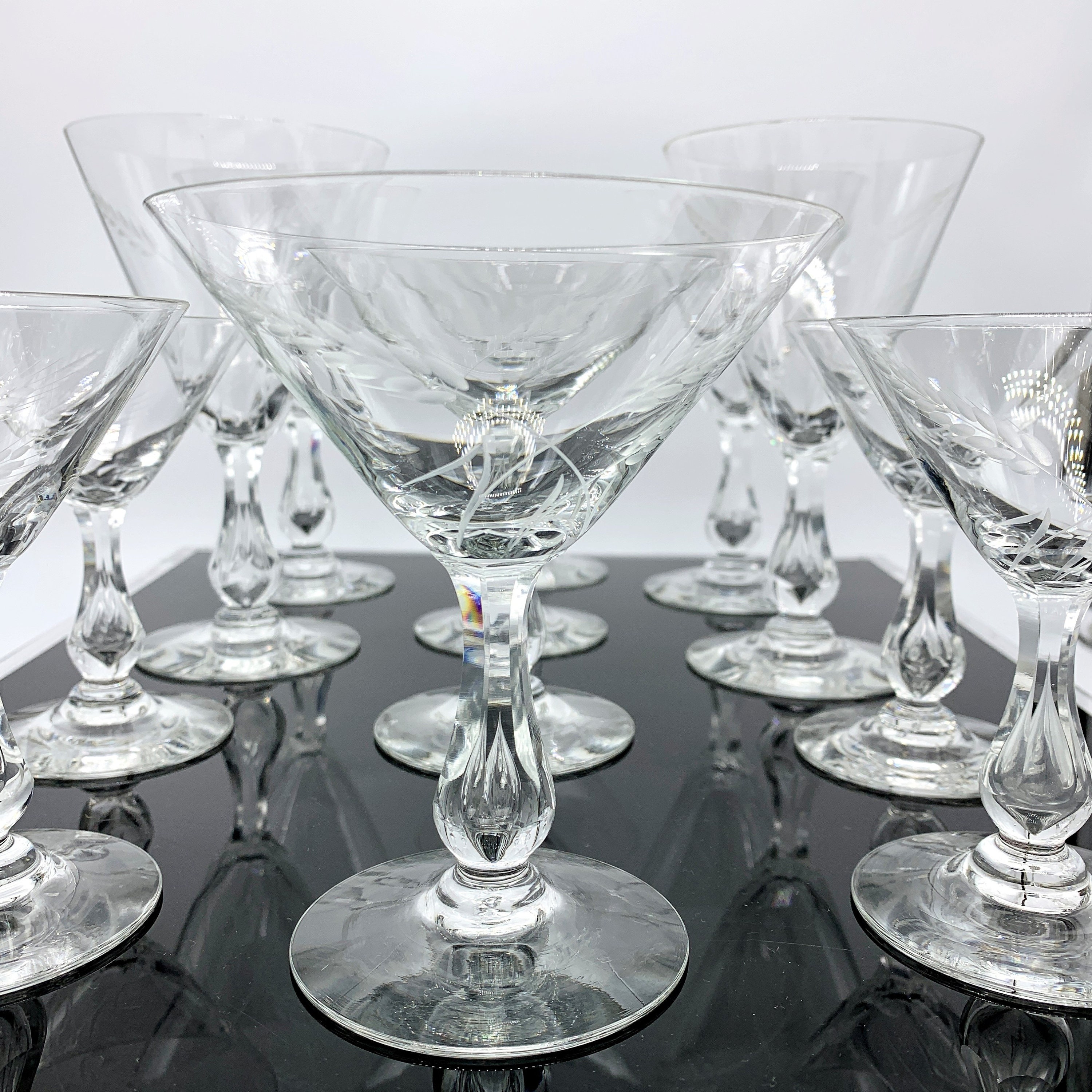 Vintage Etched Martini Glasses - Set of 4