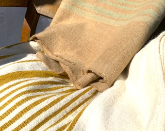 Vintage Wool Camp Blanket, Striped Homespun Woven Throw