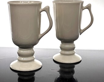 Vintage Hall China Irish Coffee Mugs Set of 2 White Pedestal Stoneware USA
