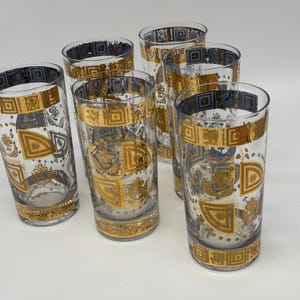Vintage Culver Coronet Highball Tumblers – Set of 6 | 22K Gold Mid-Century Glasses | Hollywood Regency Barware