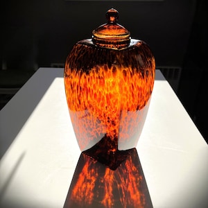 Tortoise Shell Glass Lidded Jar, Amber Apothecary Canister, Statement Decor