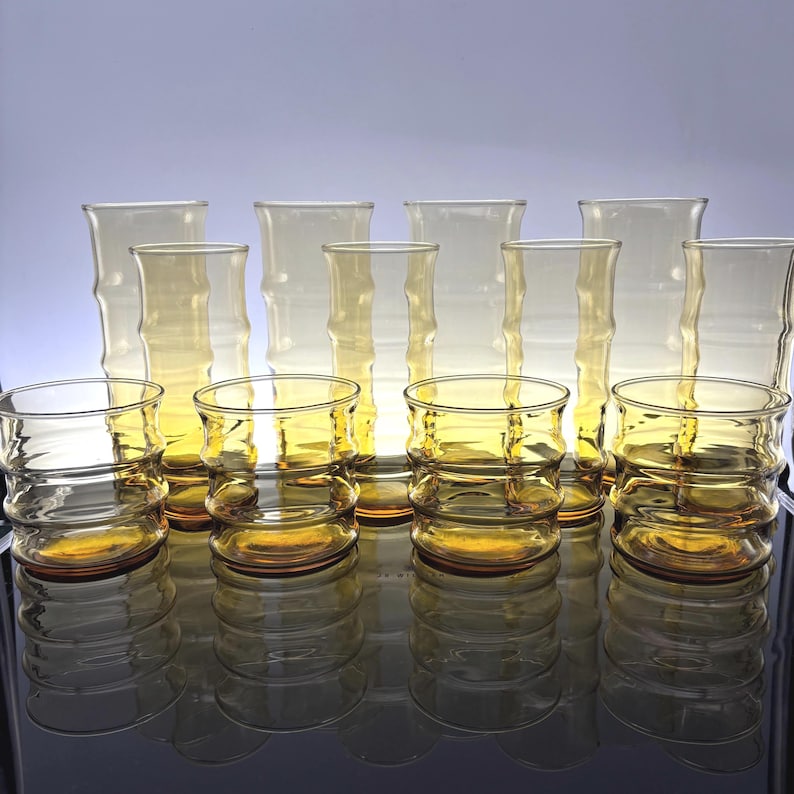 Vintage Libbey Bamboo Amber Glass Set: Mid-century Modern Barware - Etsy
