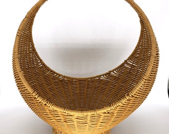 Woven Gondola Basket Crescent Moon Handle | MOD Handle Basket | Large Basket | Bohemian Decor | Oval Basket