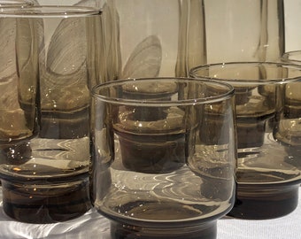 Libbey Tawny Accent Tumblers | MCM  | Old Fashioned | Retro Glassware | Stackable Glasses | Multiple Options Available