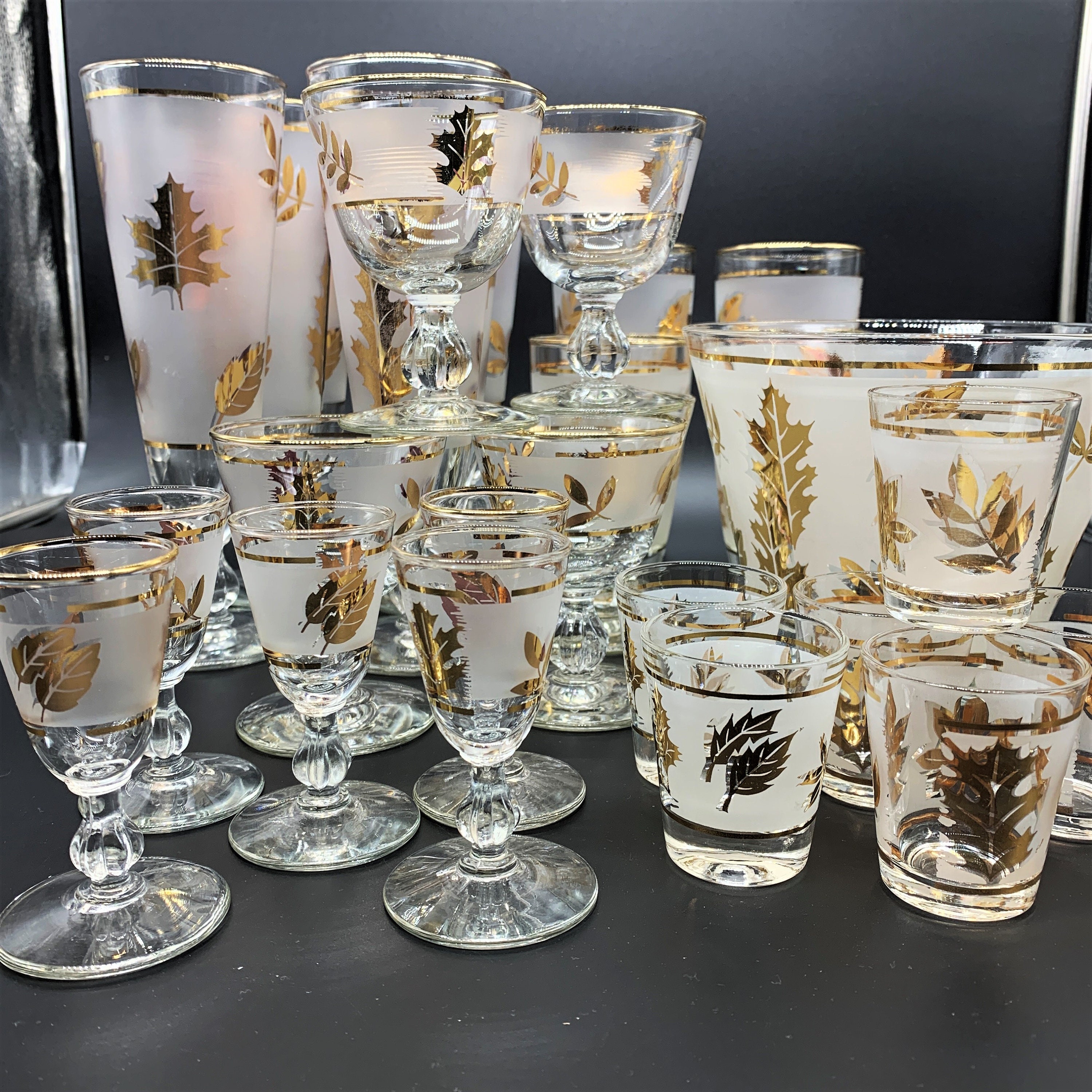 Vintage Mid 20th Century Cocktail Glasses by Libbey with Gold Leaf
