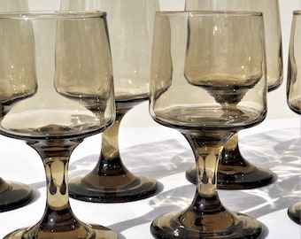 Vintage Libbey Tawny Accent Glasses | Retro Smoke Brown Goblets | 1970s Mid-Century Modern Glassware