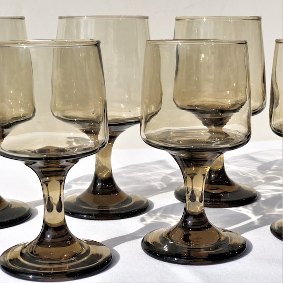 Boho Retro Libbey Tawny Accent 5 Stemmed Wine Glasses 