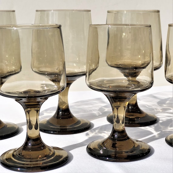 Large and Small Wine Glasses Tawny Accent Goblets Smokey 