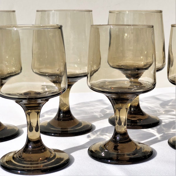 Large and Small Wine Glasses | Tawny Accent Goblets | Smokey Brown | MCM| Sold in Sets or Individual Glasses