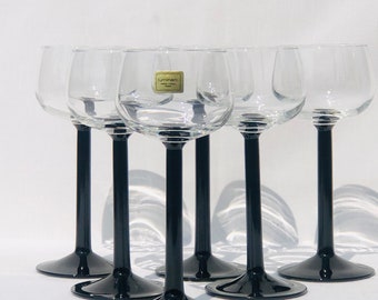 Vintage Luminarc Aperitif Glasses: Black Stem Cordials, French Barware (Set of 4 or 6)