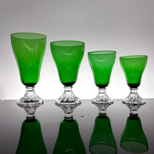 Vintage Anchor Hocking Burple Green Stemware, Water Wine Iced Tea Juice