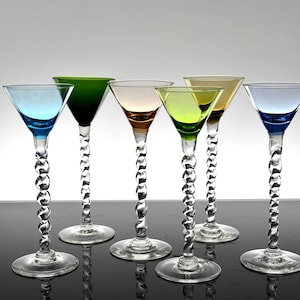 Vintage Multi-Colored Cordial Glasses - MCM Barware Set of 6
