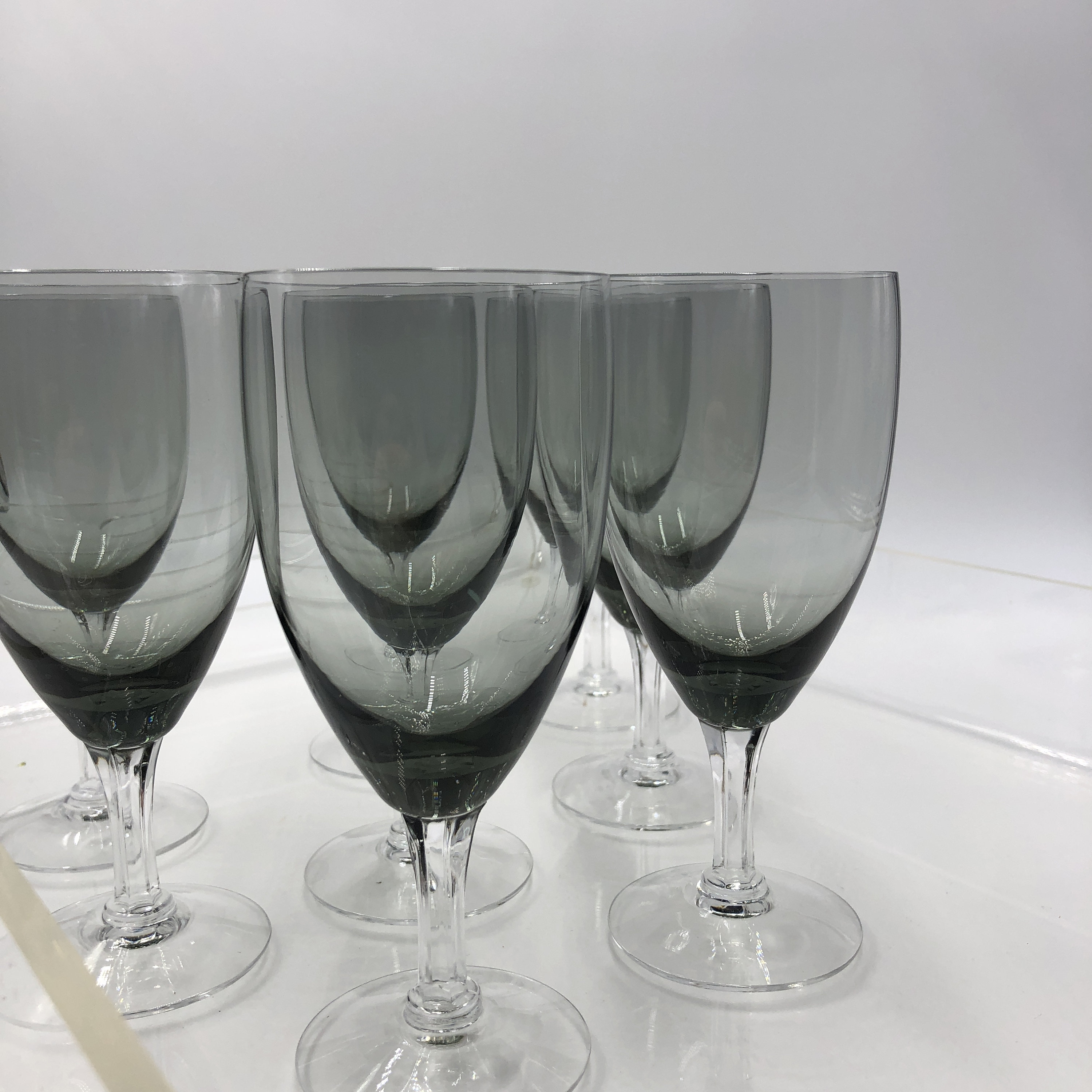Vintage Fostoria Glassware Debutante Gray Tulip Water Wine Goblets Mid Century Smokey Gray Bowl W/ Clear Stem Set of 8 - Etsy Vintage Fostoria Glassware Debutante Gray Tulip Water Wine Goblets Mid Century Smokey Gray Bowl W/ Clear Stem Set of 8 - Etsy