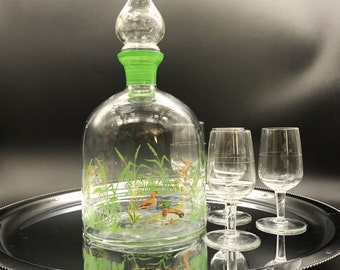 Vintage Mid Century Decanter | Bohemia Czechoslovakia Glass | Whiskey Decanter | Mallard Ducks In The Marsh | Hand Painted | Collectible