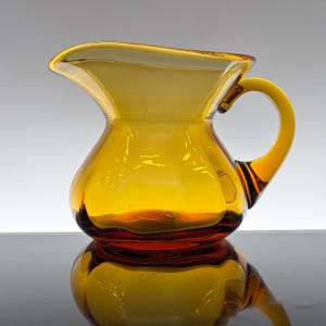Vintage Amber Rainbow Art Glass Pitcher Hand Blown 1960s
