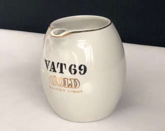 Vintage Bar Pitcher | Vat 69 Gold | Classic Light Scotch Whiskey Advertising Barware Pitcher