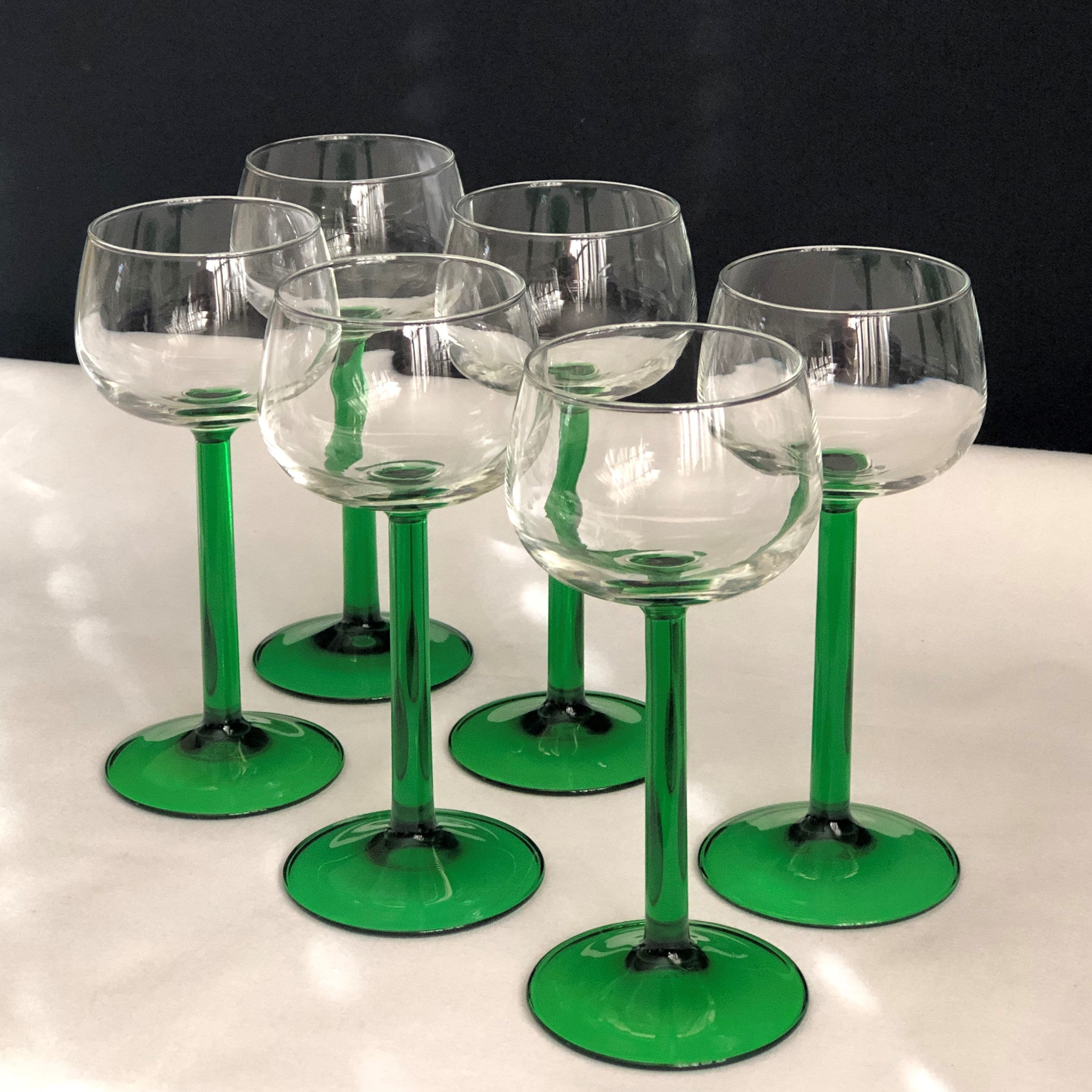 1950s French Luminarc Green Stemmed Wine Glasses- Set of 4