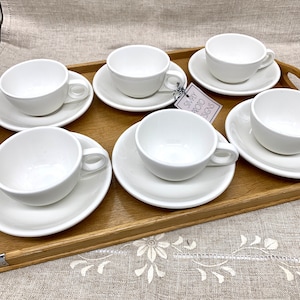 Vintage Homer Laughlin White Restaurant Ware Cups and Saucers - Set of 6