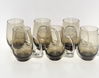 Vintage Libbey Tempo Brown Beer Mugs Mid-Century Modern Glass Tankards