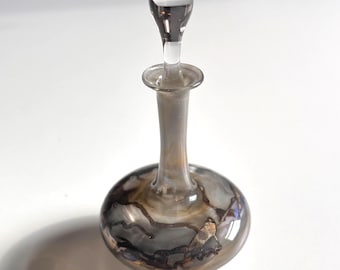 Vintage Art Glass Perfume Bottle, Hand Blown Swirl Glass Decanter, Vanity Decor