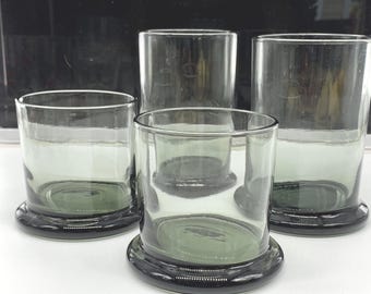 Vintage Smoked Glass Tumblers Set of 4 Heavy Base Whiskey Glasses