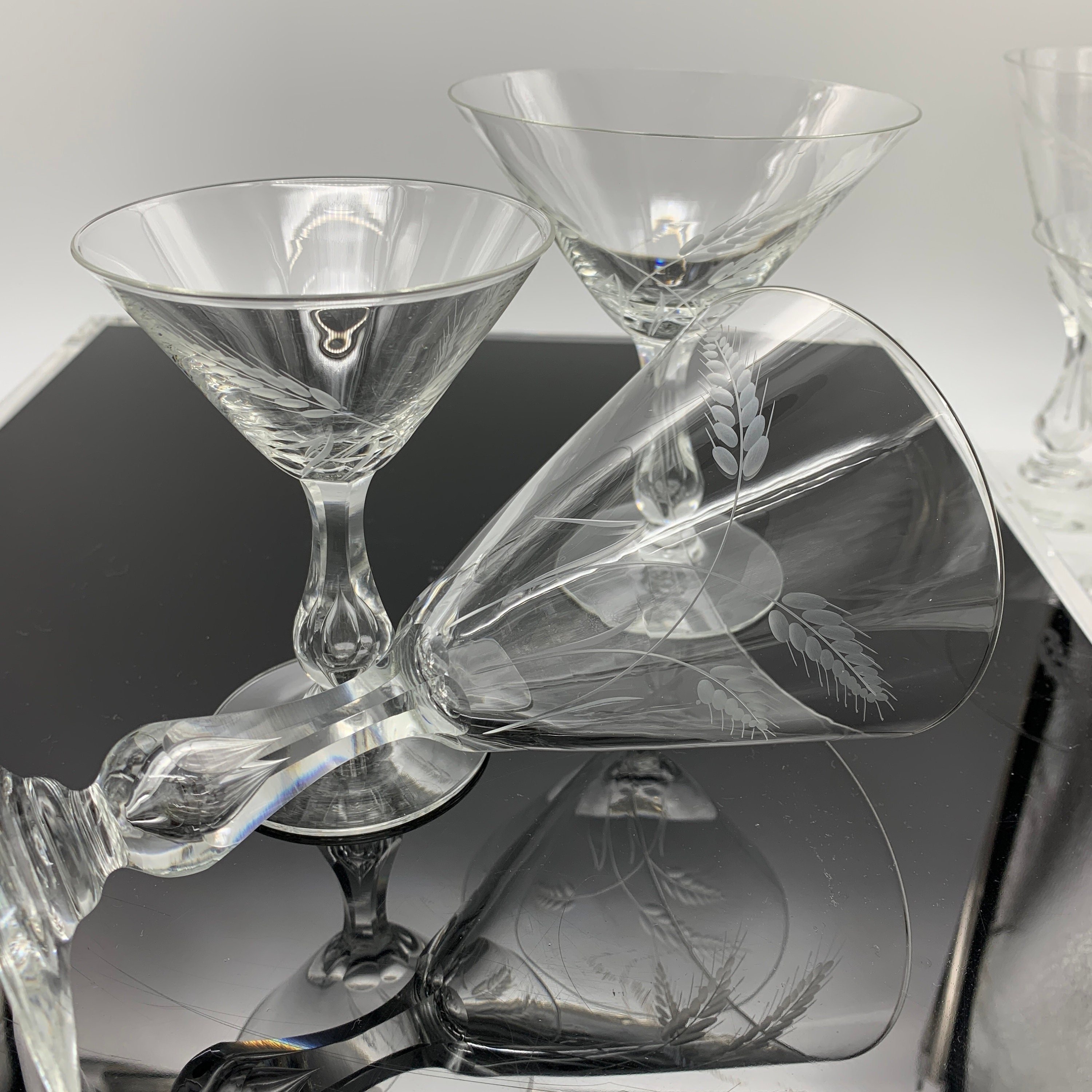 Vintage Kosta Boda Crystal Glasses - Wheat Pattern, Bubble Stem