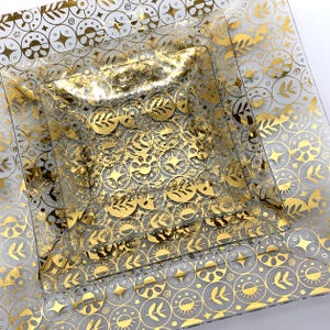 Mid-Century Georges Briard Serving Platter Set: Forbidden Fruit Gold Pebble Glass