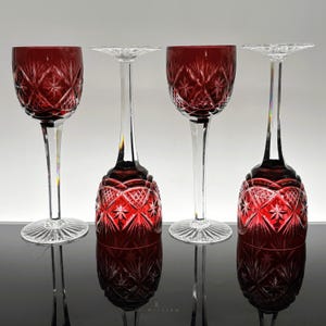Vintage Royal Doulton Hock Wine Glasses | Rochelle Ruby Cut Crystal | Set of 4
