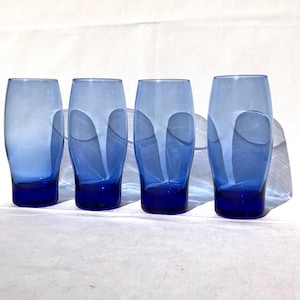 Vintage Libbey Perception Cobalt Blue Tumblers | Set of 4 Blue Glasses | Thick Base | 16 oz Drinking Glasses | 1990s Barware