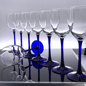 Cristal D’Arques Neptune Wine Glasses, Cobalt Blue Stem