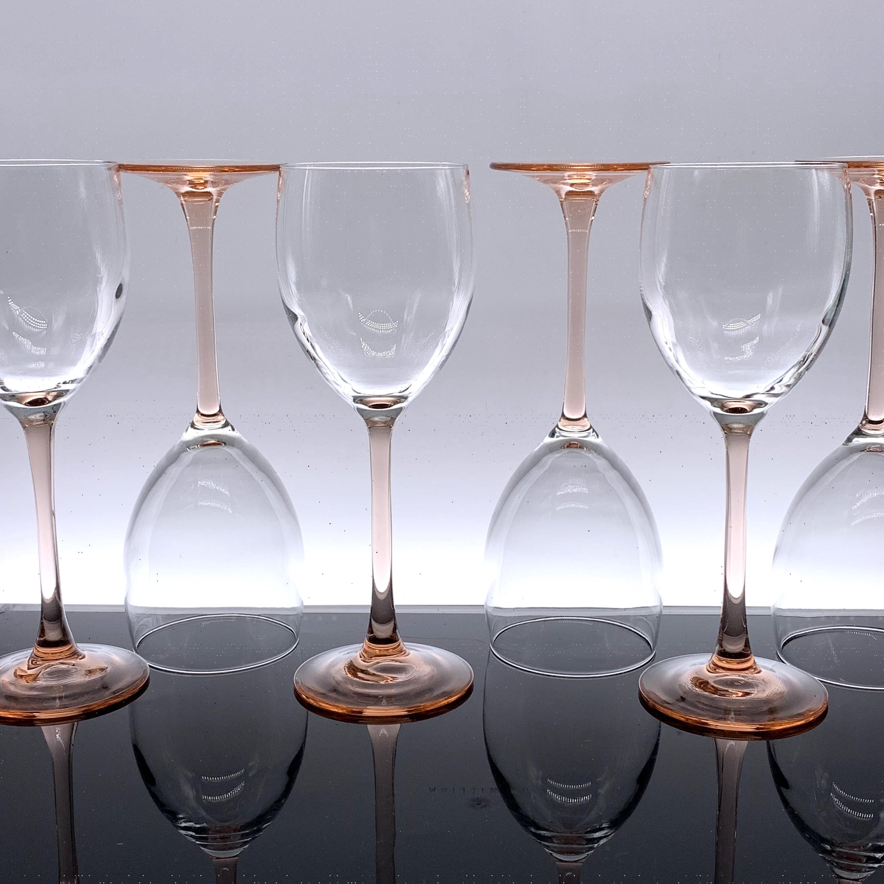 Luminarc Pink Stem Wine Glasses, French Mid-century Stemware, Vintage ...