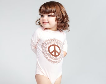 Long-Sleeved Onesie with Peace Sign | Pastel Pink Onesie | Baby Girl Shower Gift | Spring Baby Outfits