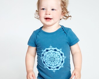 Baby Short Sleeve Onesie with Mandala | Dark Blue Onesie | Baby Boy Shower Gift | Spring Baby Outfits